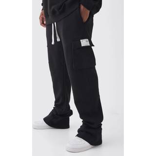 Mens Black Plus Skinny Fit Extreme Stacked Woven Tab Cargo Joggers
