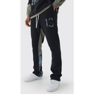 Mens Black Slim Fit Camo Gusset Joggers