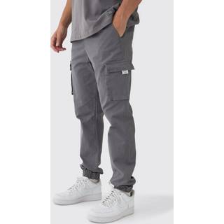 Mens Charcoal Slim Fit Elasticated Waist Woven Tab Cuffed Cargo Trousers