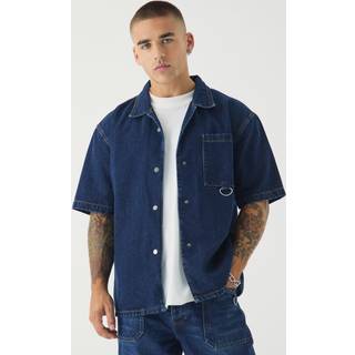 Mens Indigo Short Sleeve Oversized Boxy Revere Denim Shirt