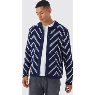 Mens Navy Long Sleeve Stripe Knit Shirt