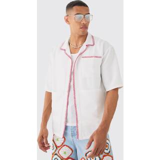 Mens Ecru Oversized Soft Twill Contrast Pocket Bowling Shirt