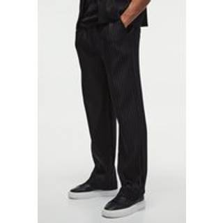 Mens Black Straight Leg Pleated Elasticated Waist Trouser