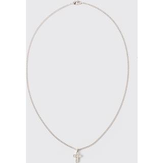 Mens Cross Pendant Necklace In Silver