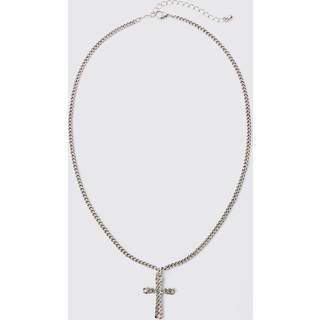 Mens Silver Cross Pendant Necklace