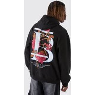 Mens Black Tall B Floral Graphic Oversized Hoodie