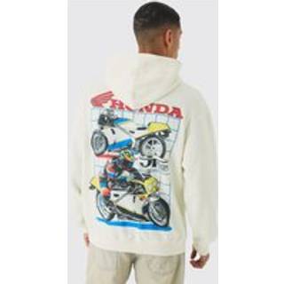 Mens Ecru Oversized Honda JT Racing License Print Hoodie