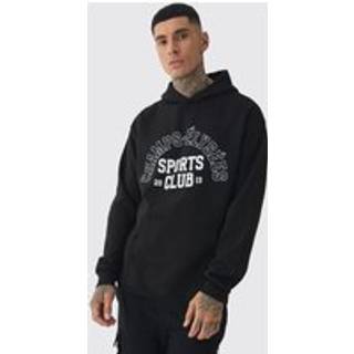 Mens Black Tall Sports Club Varsity Oversized Hoodie