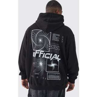 Mens Black Plus Official Abstract Graphic Oversized Hoodie