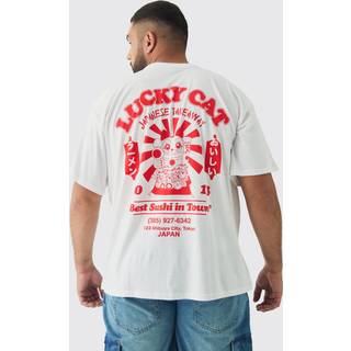 Mens White Plus Lucky Cat Graphic T-Shirt