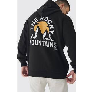 Mens Black Tall Mountains Graphic Oversized Hoodie