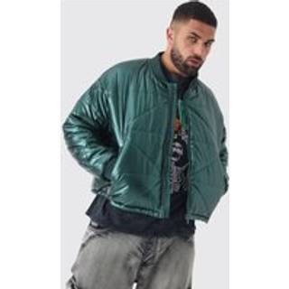 Mens Plus Boxy Metallic Abstract Quilted Bomber Jacket In Green