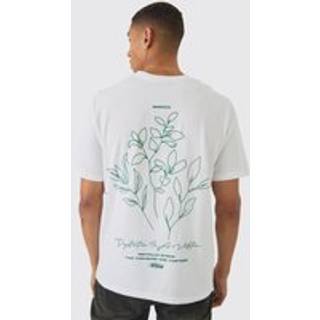 Mens White Floral Line Drawn Back Print T-Shirt