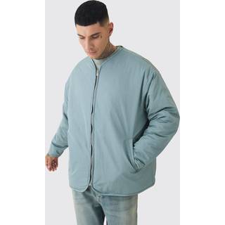 Mens Tall Oversized Collarless Padded Bomber Jacket In Slate