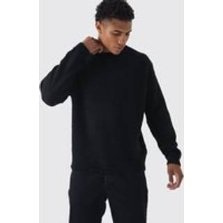 Mens Black Fluffy Knit Crew Neck Oversized Jumper