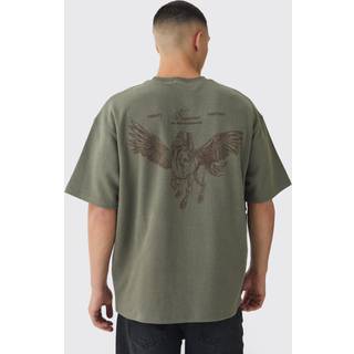 Mens Khaki Smart Oversized Super Heavyweight Interlock Flock T-shirt