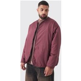 Mens Plus Oversized Collarless Padded Bomber Jacket In Wine