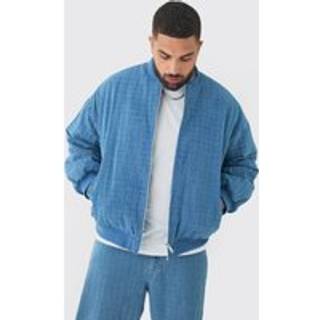 Mens Mid Wash Plus Ripstop Denim Oversized Padded Bomber Jacket