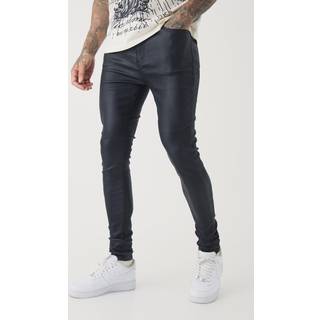 Mens Black Tall PU Coated Super Skinny Jeans