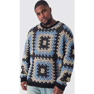 Mens Black Plus Oversized Crochet Sweat