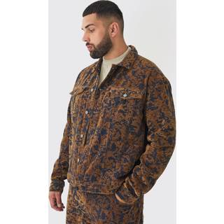 Mens Dark Wash Plus Burnout Denim Oversized Jacket