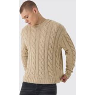 Mens Sand Oversized Cable Knit Jumper