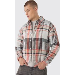 Mens Ecru Oversized Check Long Sleeve Shirt