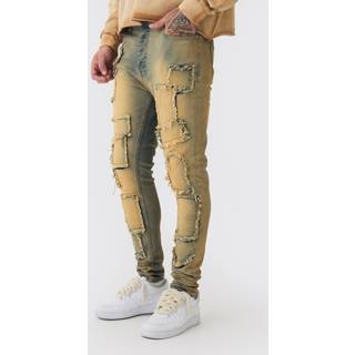 Mens Mid Wash Tall Tinted Frayed Skinny Jeans
