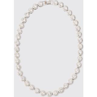 Mens Silver Iced Gem Chain Necklace