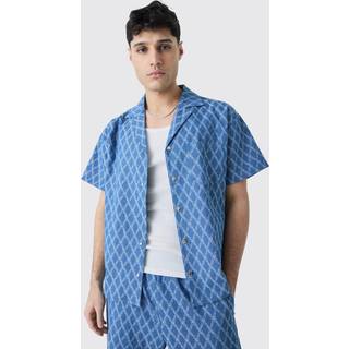 Mens Light Blue Boxy Fit Fabric Interest Denim Shirt