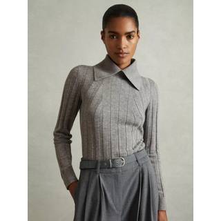 Reiss Reiss Grey Winter Ribbed Collared Top