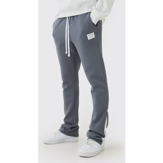 Mens Charcoal Slim Fit Flare Stacked Woven Tab Gusset Jogger