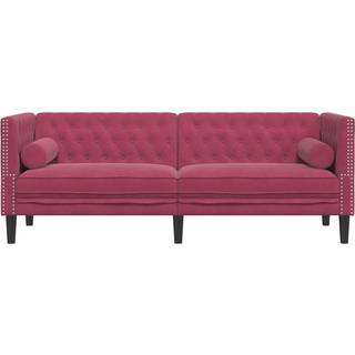 3-personers Chesterfield-sofa med bolsterpuder fløjl vinrød