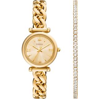 Fossil Carlie guldfarvet ur og armbånd, smykkesæt