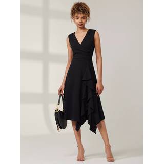 Jolie Moi Jolie Moi Black Qiana Ruffle Detail Midi Dress