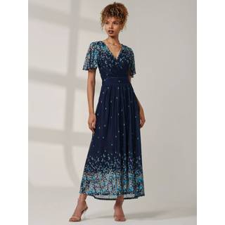 Jolie Moi Jolie Moi Blue Mirrored Mesh Angel Sleeve Maxi Dress