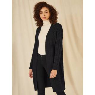 Yumi Yumi Black Cable Knit Edge to Edge Long Cardigan With Pockets