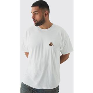 Mens White Plus Embroidered Evil Teddy T-Shirt