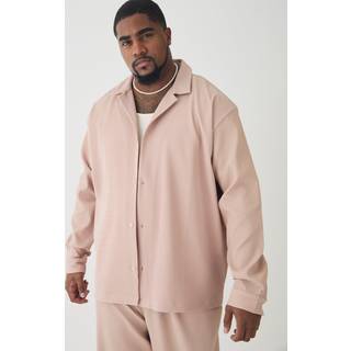 Mens Taupe Plus Pleated Long Sleeve Revere Shirt