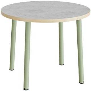 Rundt børnebord Ø90cm i lys grå linoleum med grønt stel, højde 72cm