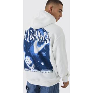 Mens White Oversized Space Back Graphic Hoodie