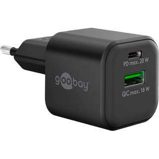 USB-C PD GaN Dual hurtigoplader 20W (USB-A/USB-C),  Sort