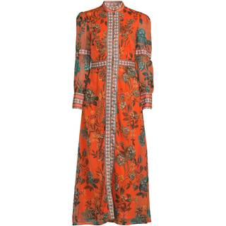 Raishma Raishma Orange Aspen High Neck Long Sleeve Classic Fit Floral Dress