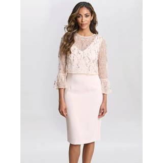 Gina Bacconi Lyserød Pippa Beaded Jakke Med Riflet 3/4 Ærme Og Crepe Shift KjoleEU 42 (UK 14)