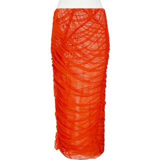Dries Van Noten Ruched mesh midi skirt - orange - XS