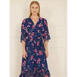 Yumi Yumi Blue Floral Kimono Dipped Hem Dress