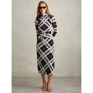 Reiss Reiss Black/Ivory Darla Checked Ruched Midi Dress