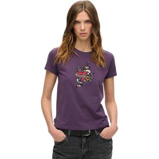 Superdry Superdry Soot Purple Small 100% Cotton Tattoo Rhinestone Fitted T-Shirt
