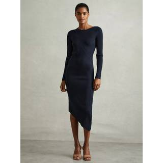 Reiss Reiss Teal Jem Knitted Colourblock Asymmetric Midi Dress