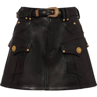 Balmain Belted A-line leather miniskirt - black - XS